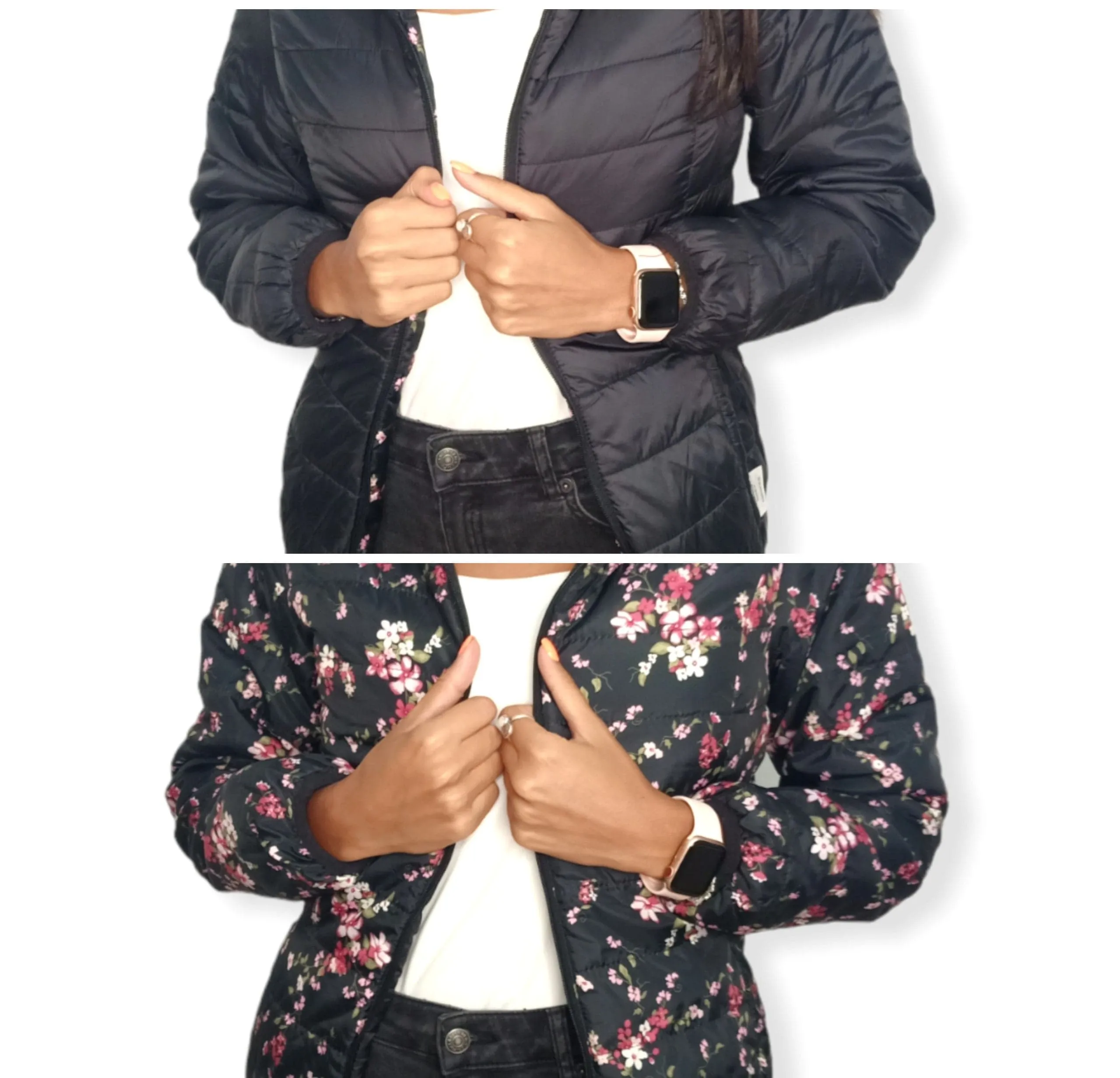 Puffer Women "Double-Face" Jacket - Black x Flowery