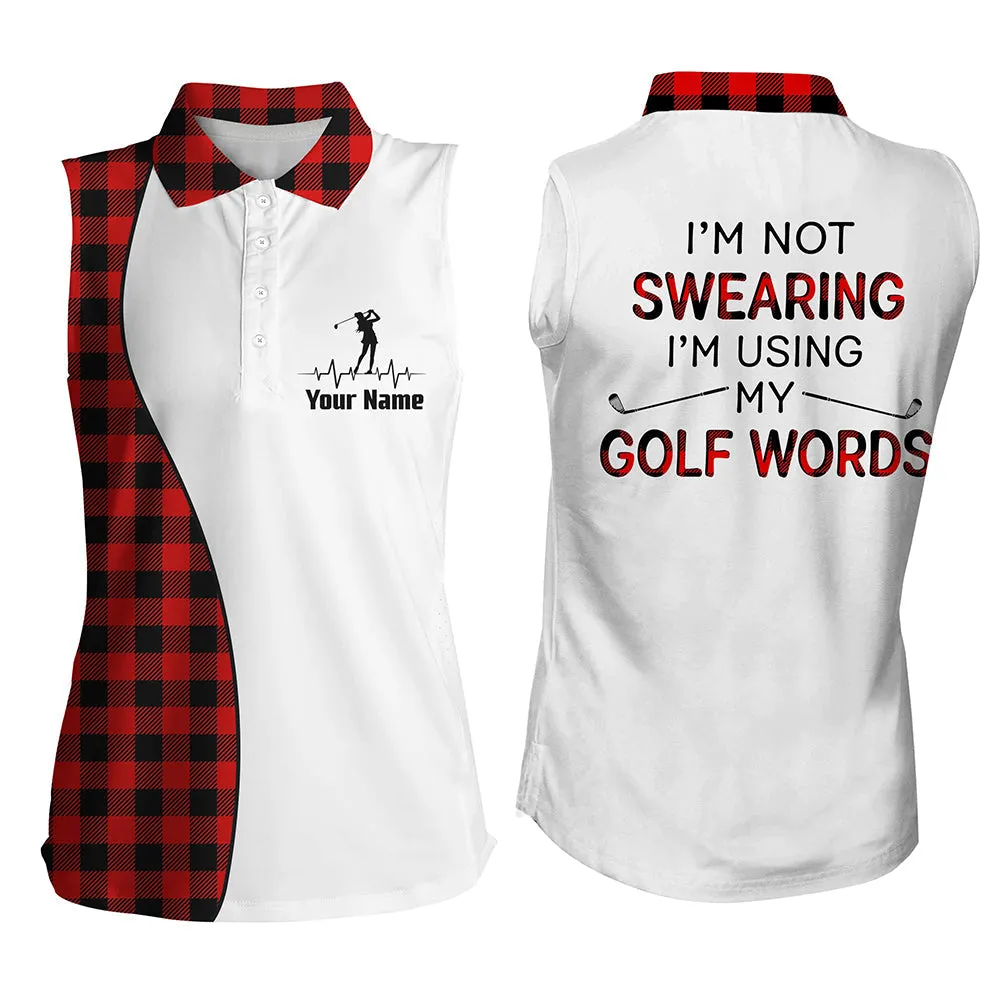 Red Argyle Plaid Christmas Pattern Custom Women Golf Polo Shirt I'm Not Swearing, I'm Using My Golf Word