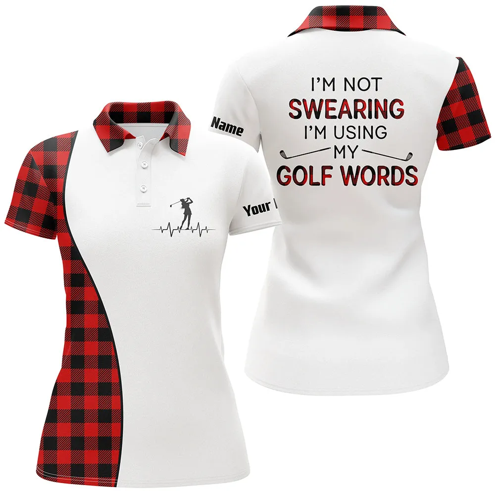 Red Argyle Plaid Christmas Pattern Custom Women Golf Polo Shirt I'm Not Swearing, I'm Using My Golf Word