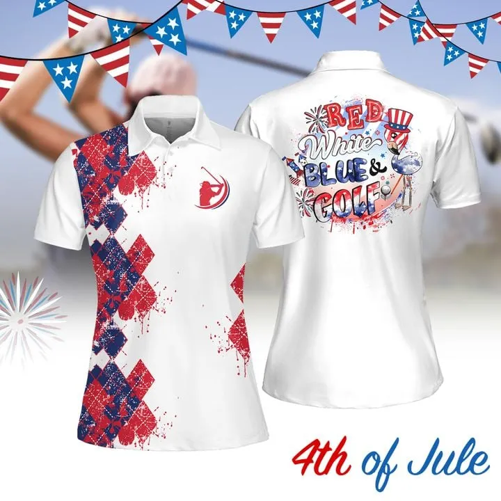 Red White Blue & Golf Independent Day Women Golf Apparel, Women Short Sleeve Polo Shirt, Sleeveless Polo Shirt