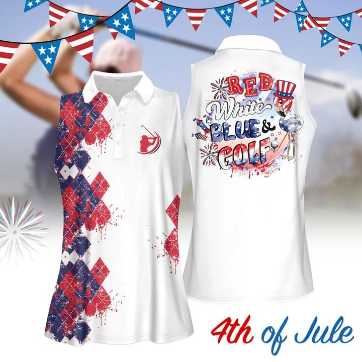 Red White Blue & Golf Independent Day Women Golf Apparel, Women Short Sleeve Polo Shirt, Sleeveless Polo Shirt