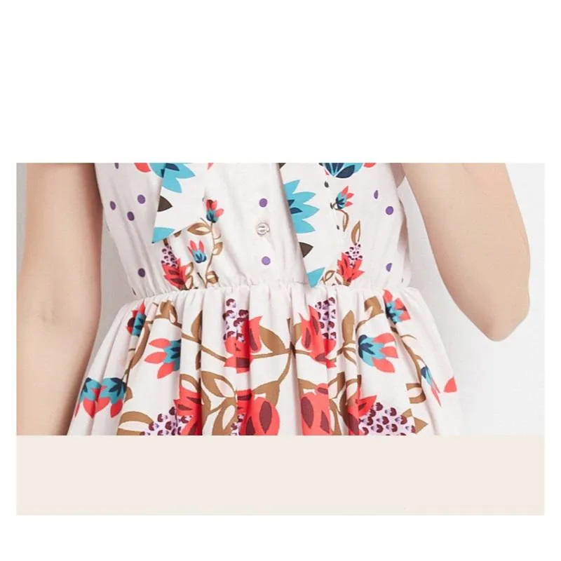 Retro Tie-Up Print A-Line Design Collar Flutter Sleeves Dress