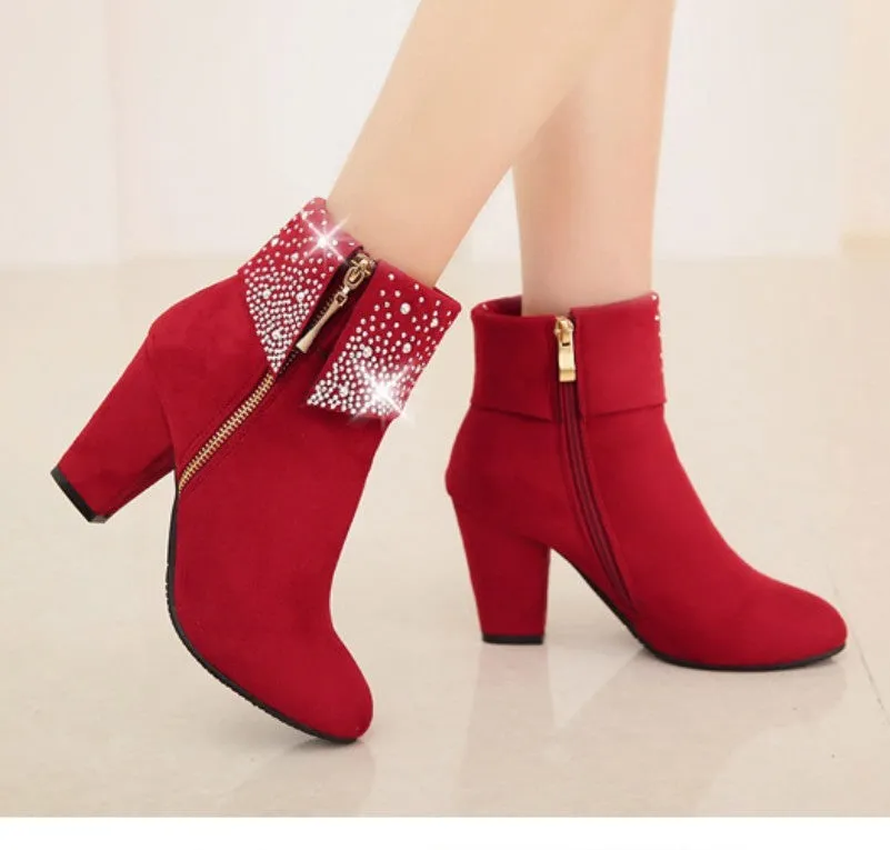 Rhinestone Short Heel Women's Boots