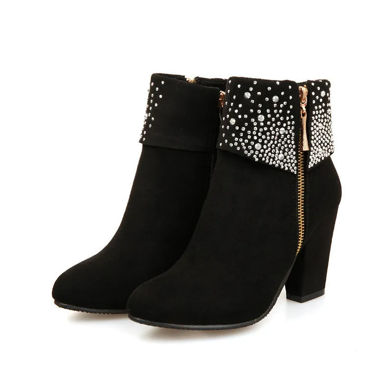 Rhinestone Short Heel Women's Boots