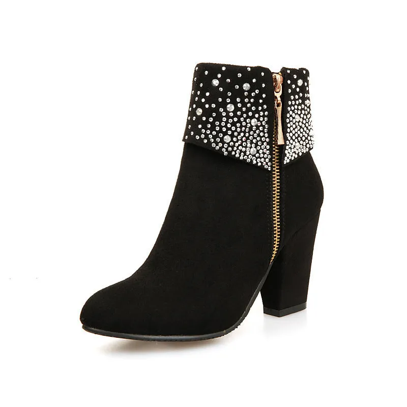 Rhinestone Short Heel Women's Boots