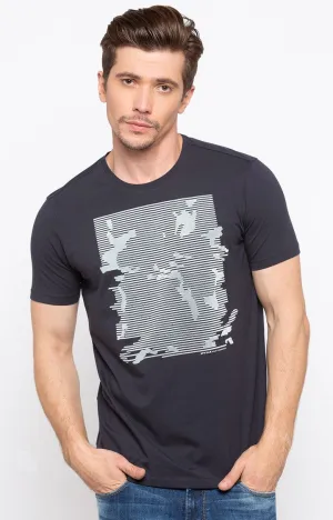 Spykar Charcoal Black Printed Slim Fit Men T-Shirts