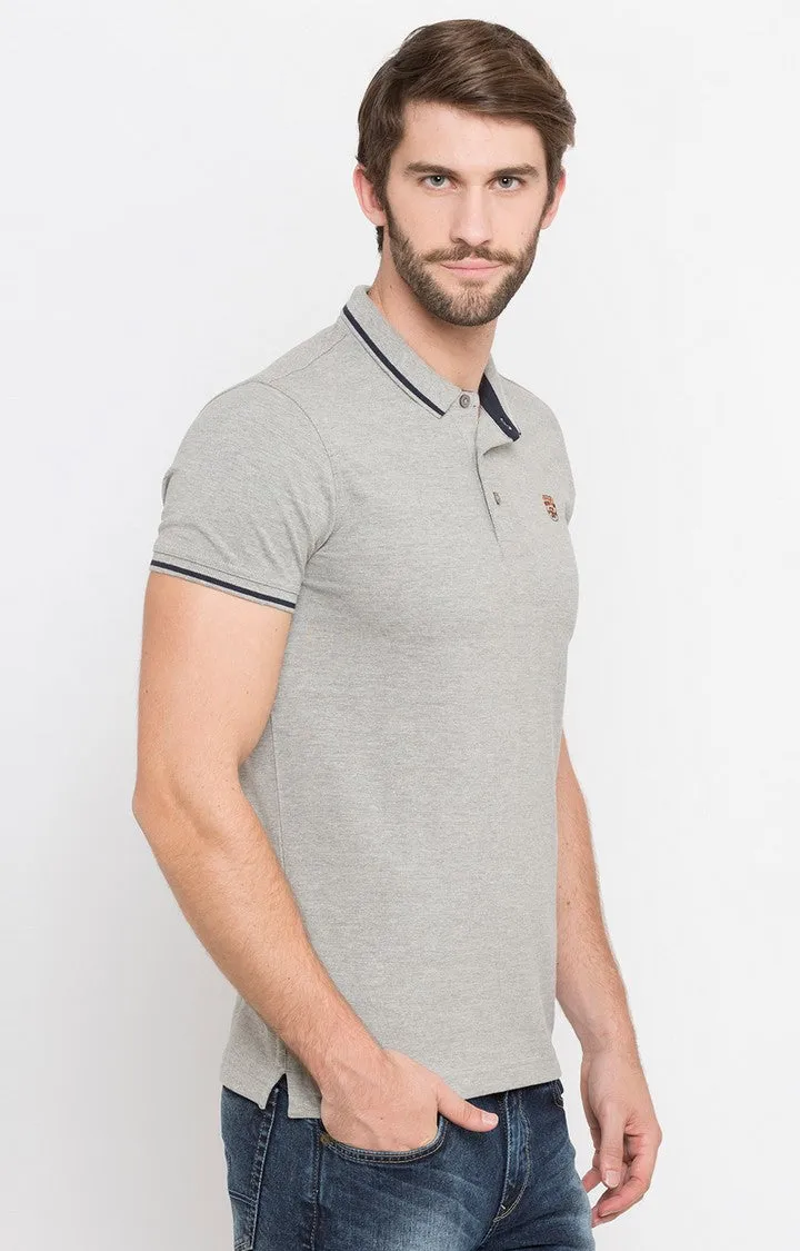 Spykar Grey Melange Polo T-Shirt