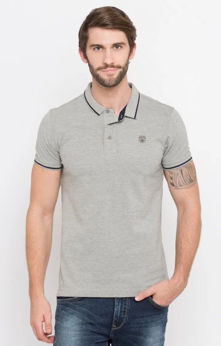 Spykar Grey Melange Polo T-Shirt