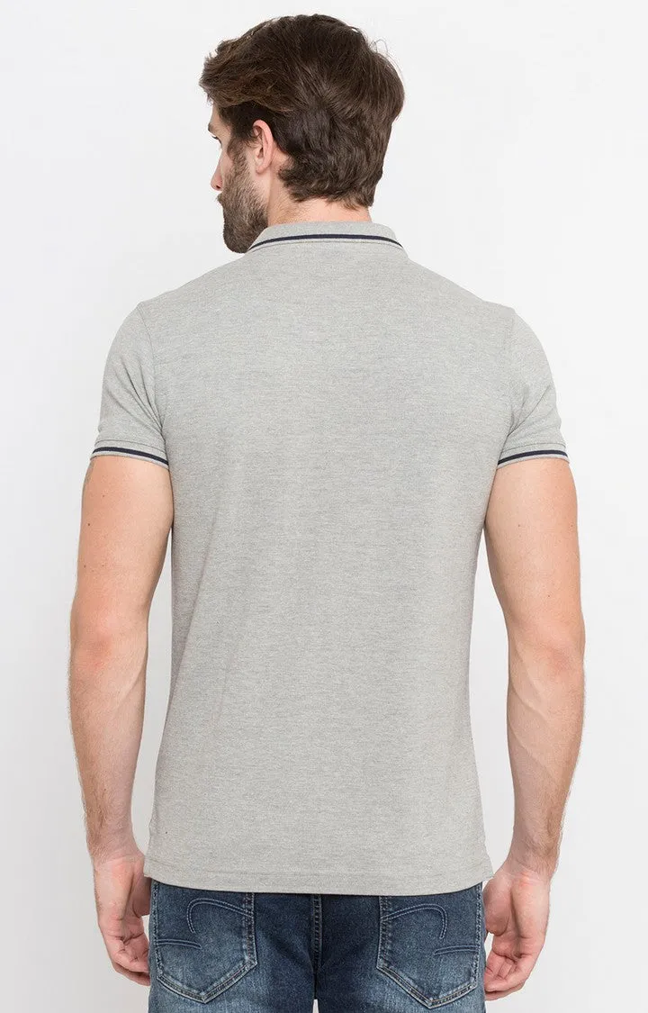 Spykar Grey Melange Polo T-Shirt