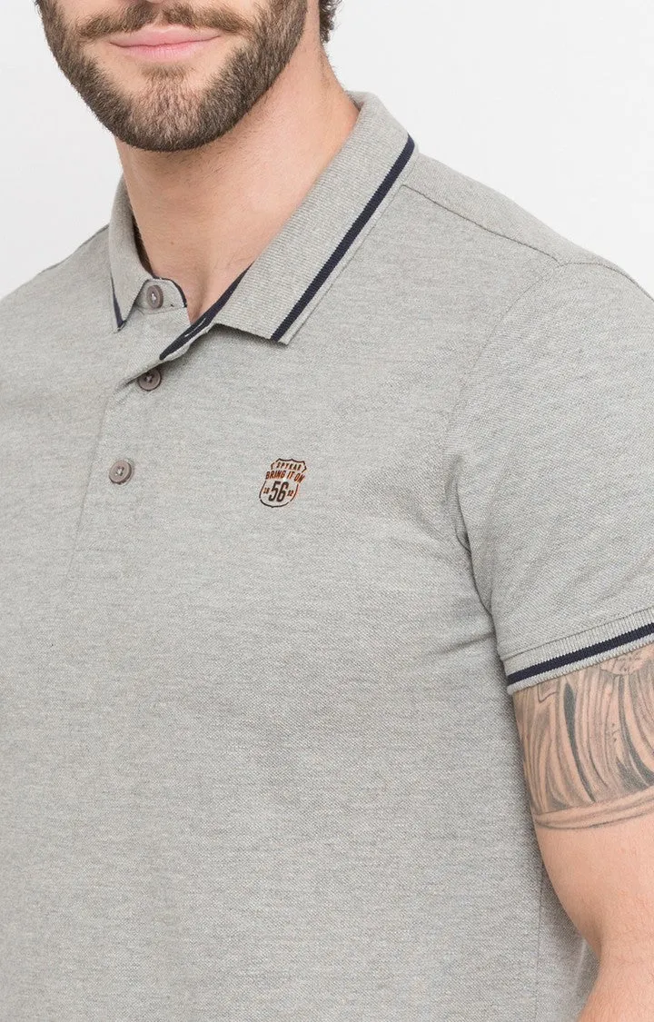 Spykar Grey Melange Polo T-Shirt