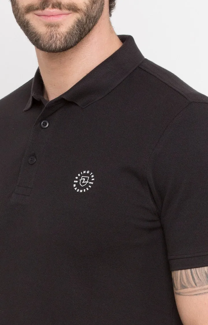 Spykar Jet Black Solid Slim Fit Polo T-Shirt