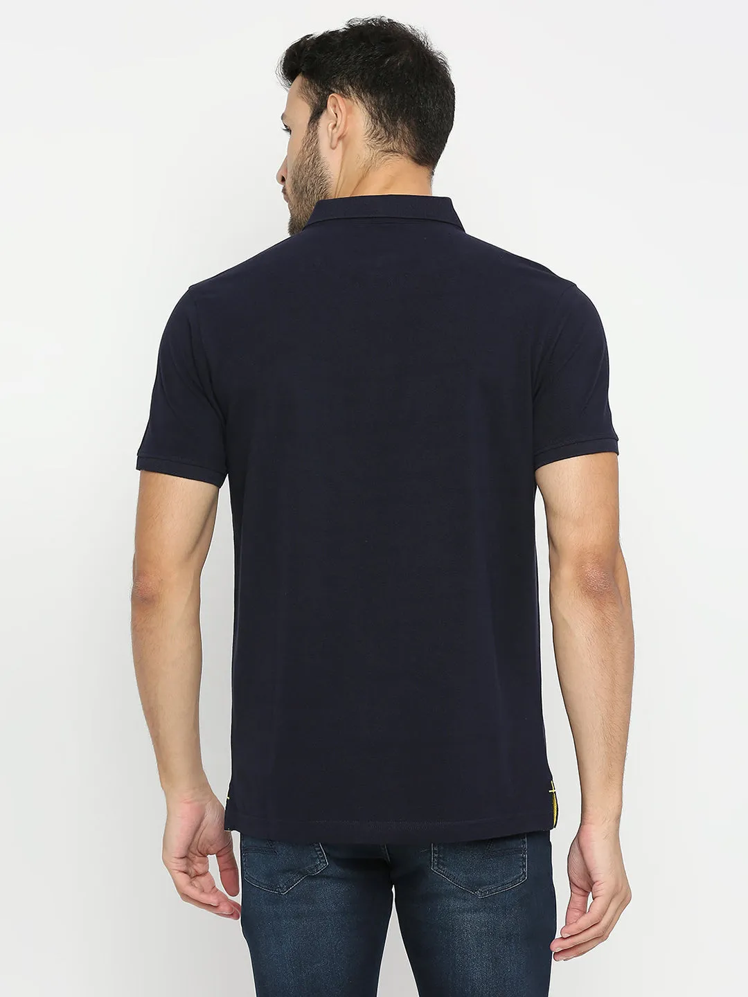 Spykar Men Navy Blue Cotton Half Sleeve Plain Polo T-Shirt