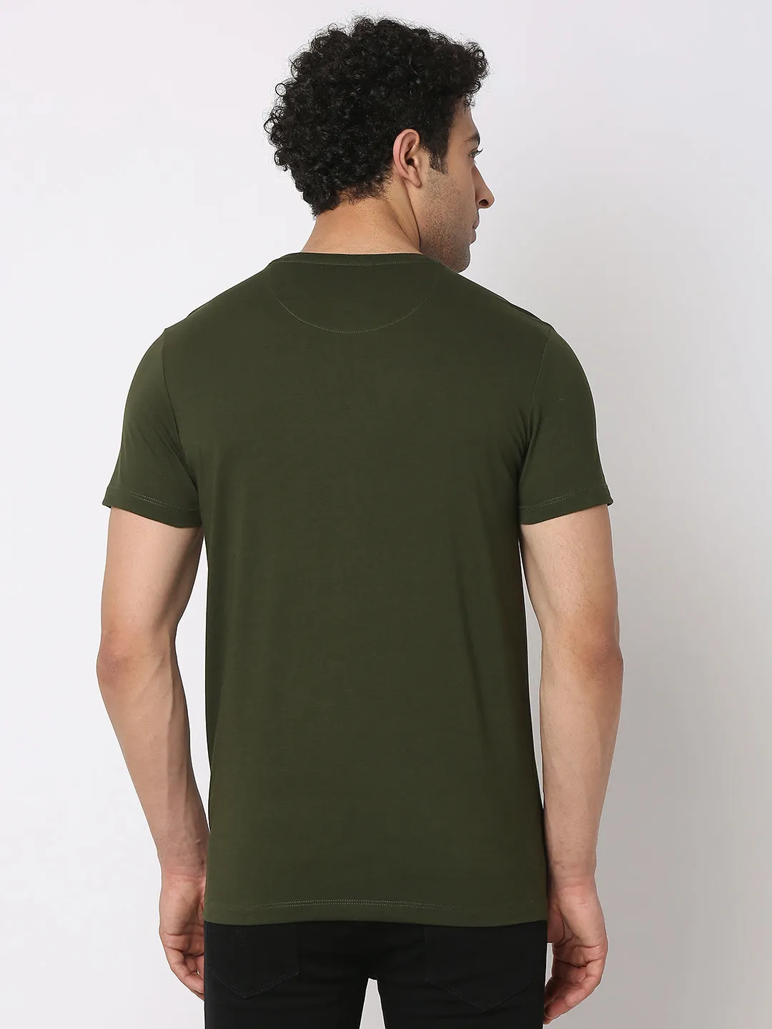 Spykar Men Rifle Green Cotton Slim Fit Henley Neck Plain T-Shirt