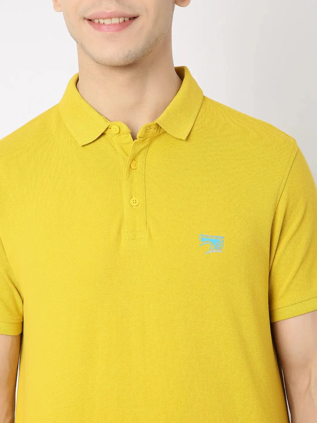 Spykar Men Sulphur Yellow Cotton Regular Fit Plain Polo Tshirt