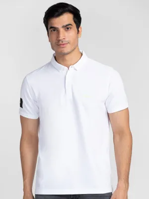 Spykar Men White Cotton Slim Fit Polo Plain T-Shirt