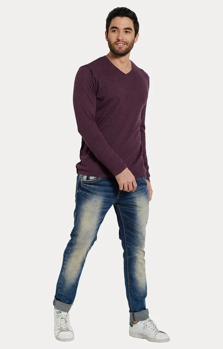 Spykar Purple Melange Slim Fit Men T-Shirts