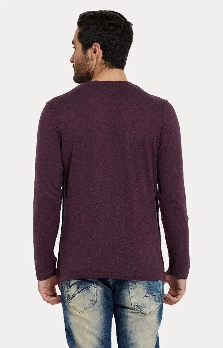 Spykar Purple Melange Slim Fit Men T-Shirts