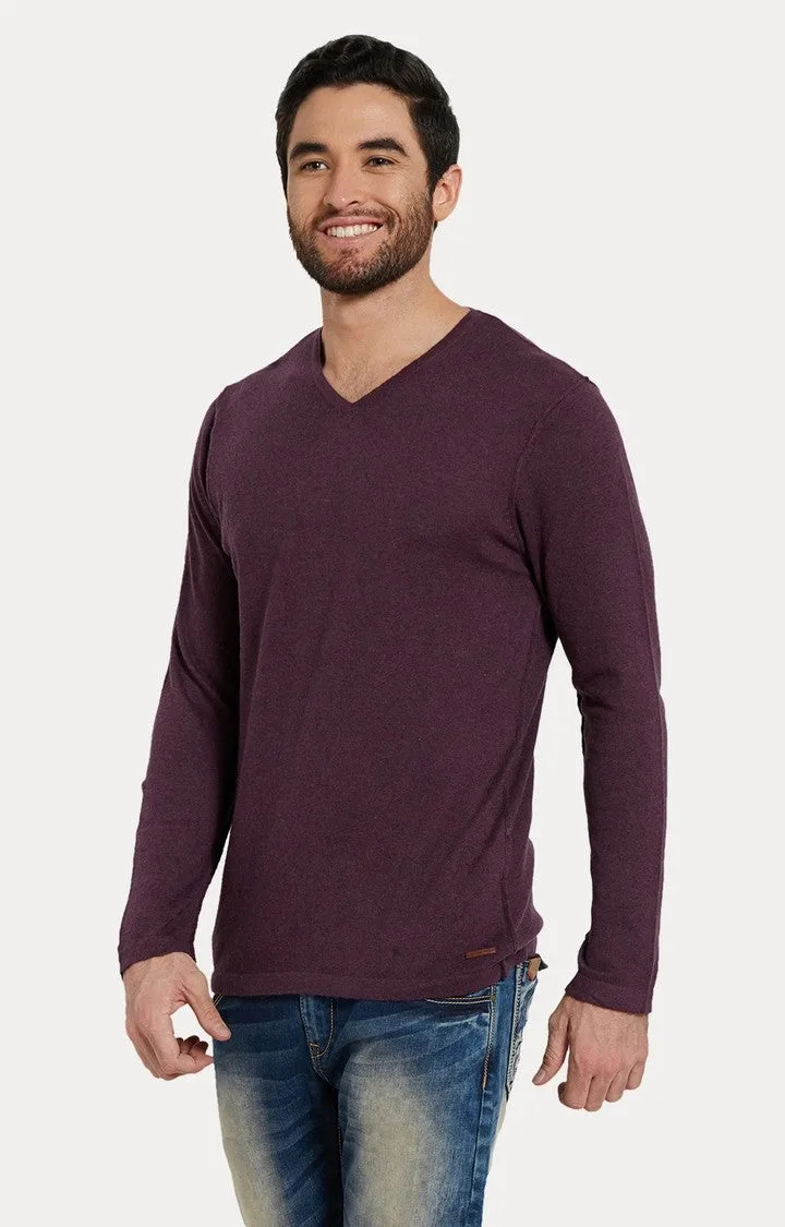 Spykar Purple Melange Slim Fit Men T-Shirts