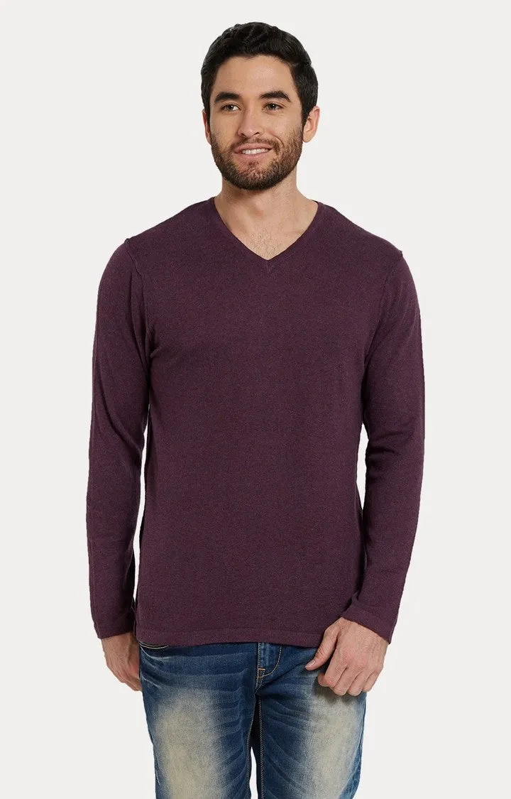 Spykar Purple Melange Slim Fit Men T-Shirts