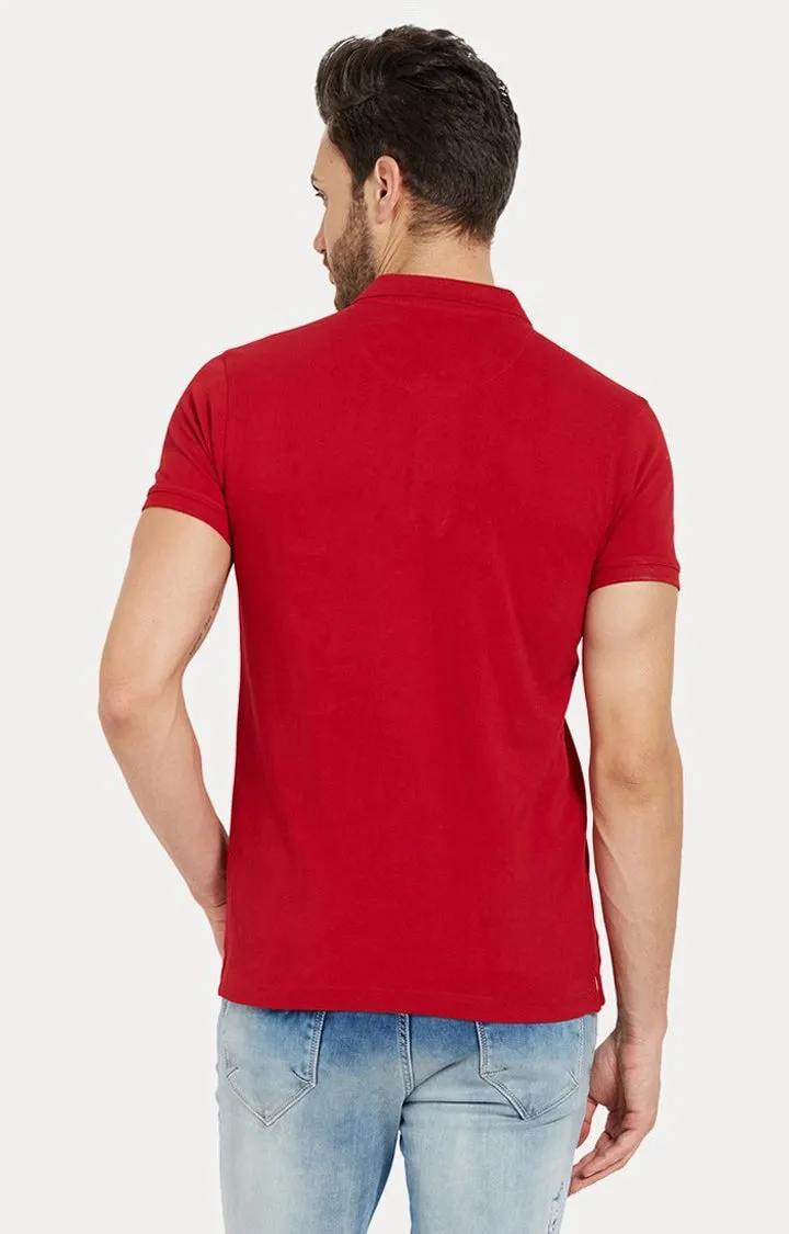 Spykar Red Solid Slim Fit Polo T-Shirt