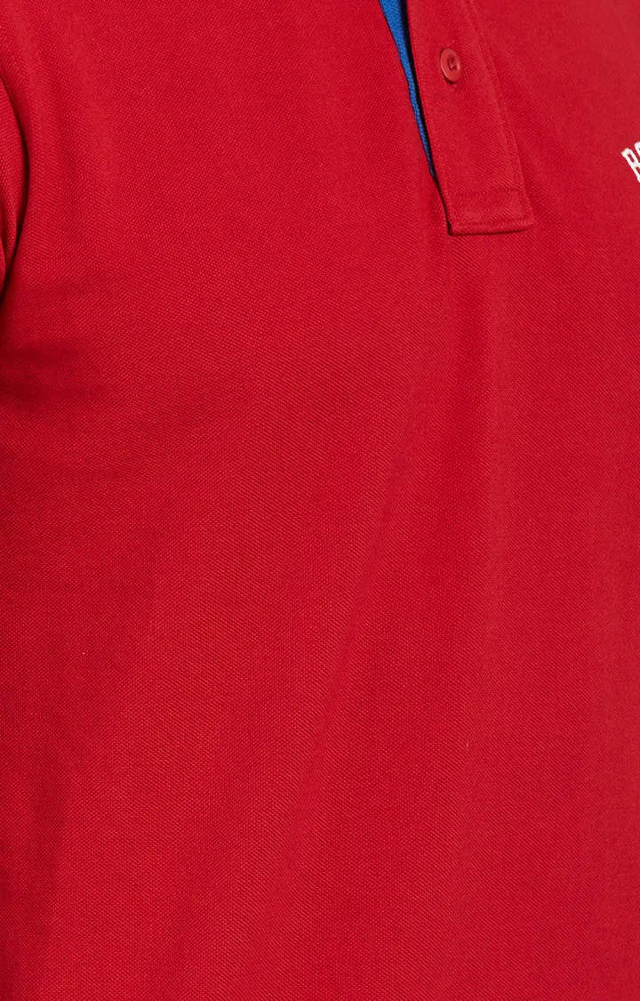 Spykar Red Solid Slim Fit Polo T-Shirt