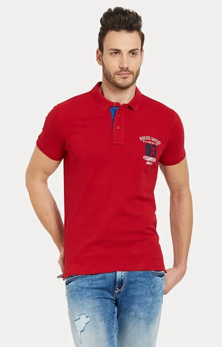 Spykar Red Solid Slim Fit Polo T-Shirt