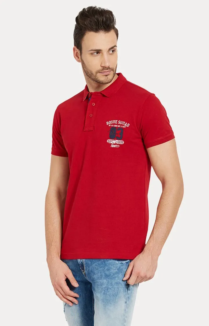 Spykar Red Solid Slim Fit Polo T-Shirt