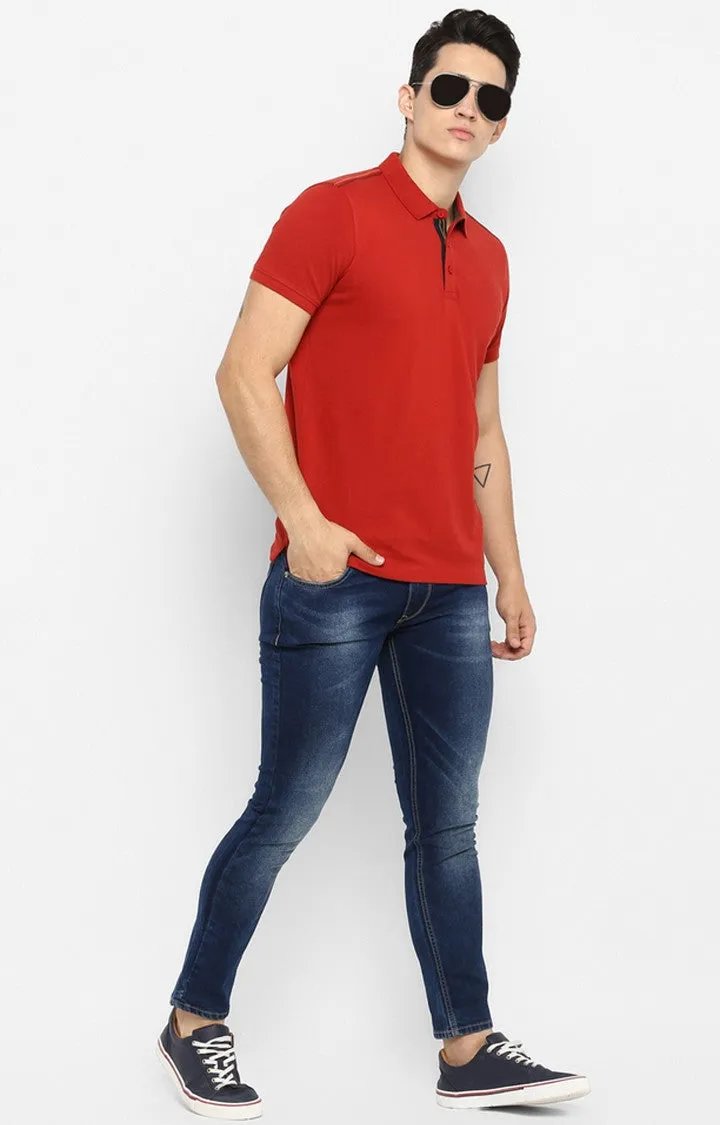 Spykar Rust Solid Slim Fit Polo T-Shirt