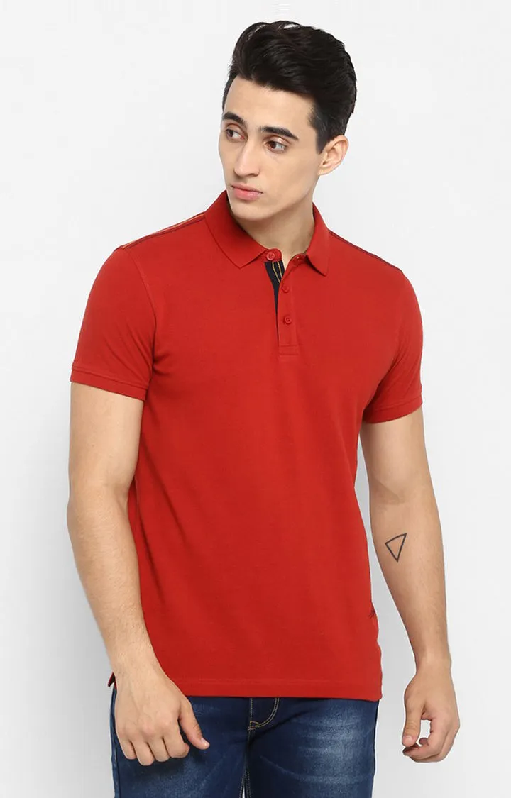 Spykar Rust Solid Slim Fit Polo T-Shirt