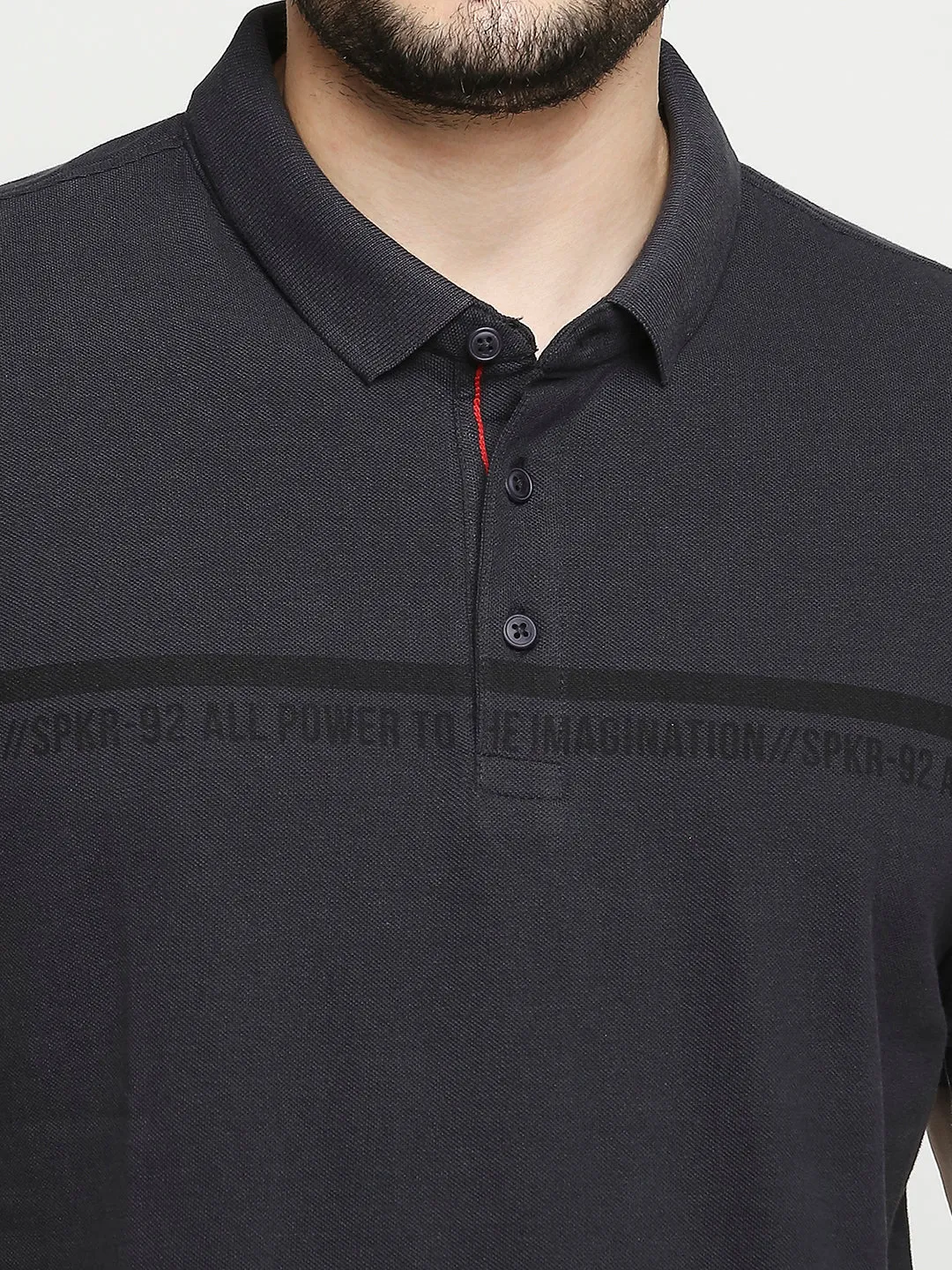 Spykar Slate Grey Cotton Half Sleeve Printed Polo T-Shirts For Men