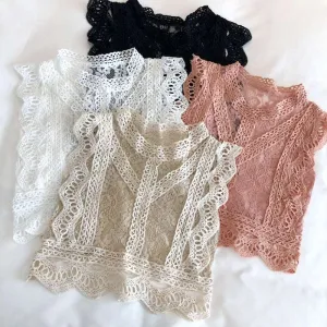 Summer Lace Hollow Out Crop Tops Women Fashion Short Lacework Pullover Tank Vest Ladies Slim Elegant Outside Tank Tops