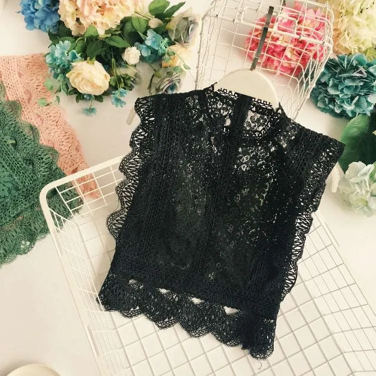 Summer Lace Hollow Out Crop Tops Women Fashion Short Lacework Pullover Tank Vest Ladies Slim Elegant Outside Tank Tops