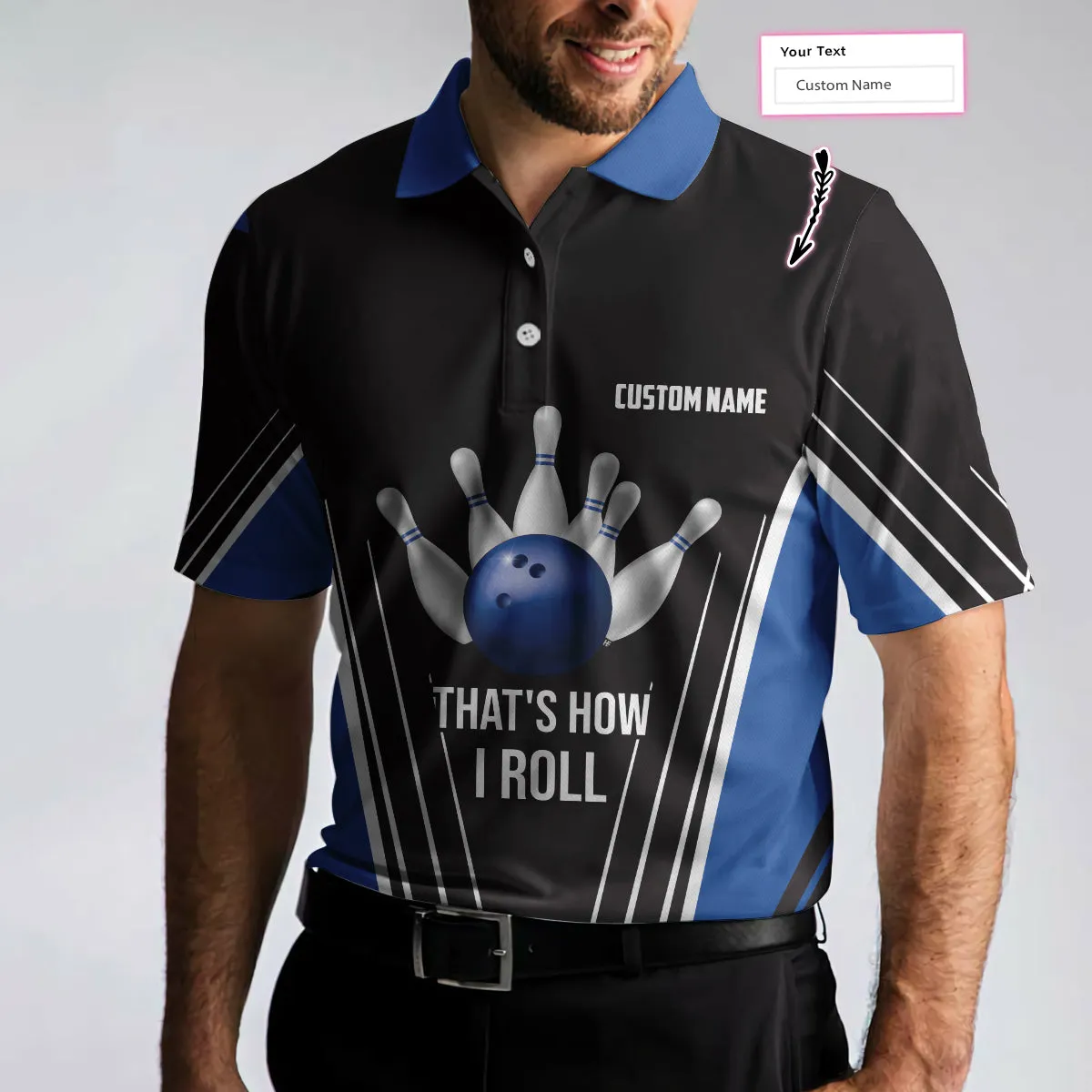 That'S How I Roll Bowling Custom Polo Shirt, Personlized Ten Pin Bowling Shirt, Custom Black And Blue Bowling Shirt Coolspod