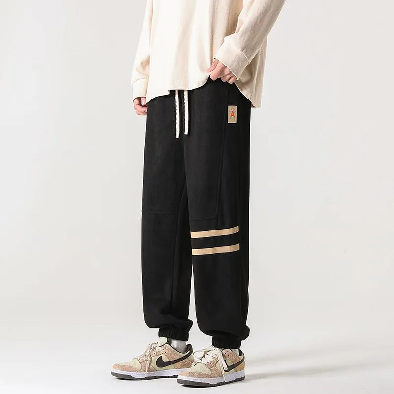 Versatile Suede-Like Elastic Waist Sports Tapered Pants