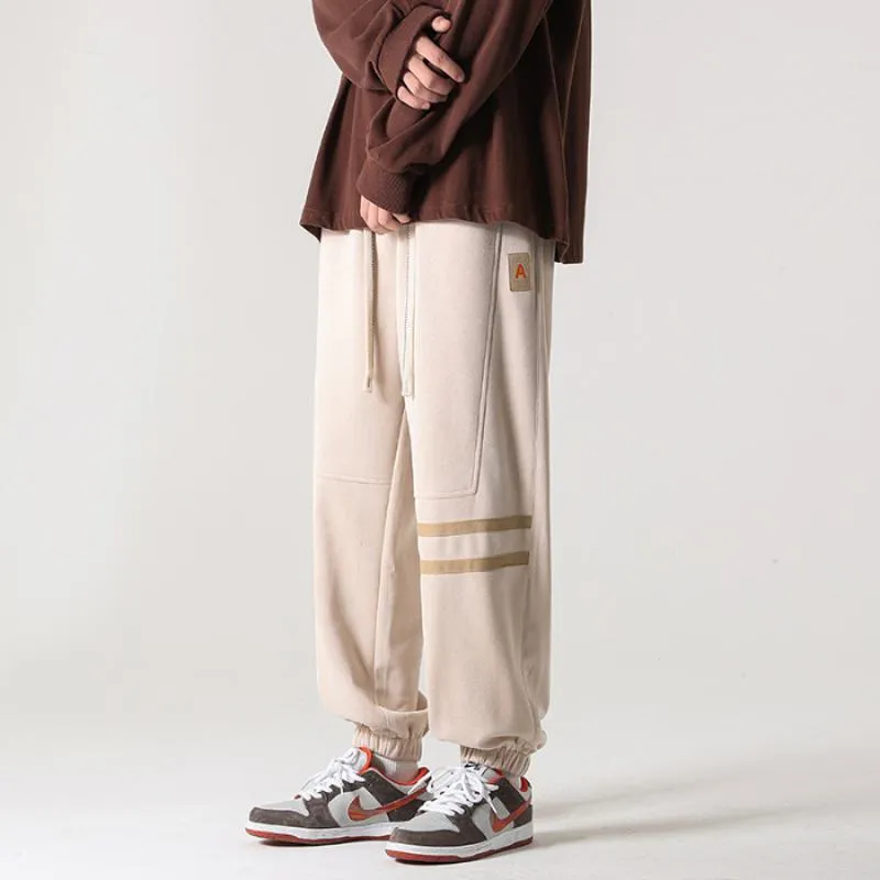 Versatile Suede-Like Elastic Waist Sports Tapered Pants