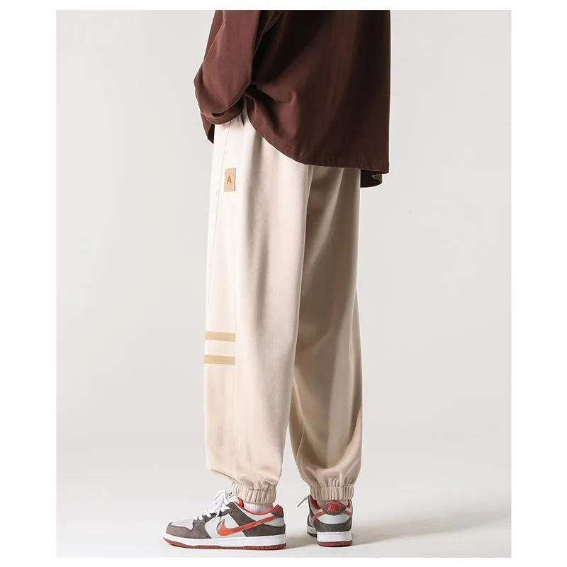 Versatile Suede-Like Elastic Waist Sports Tapered Pants