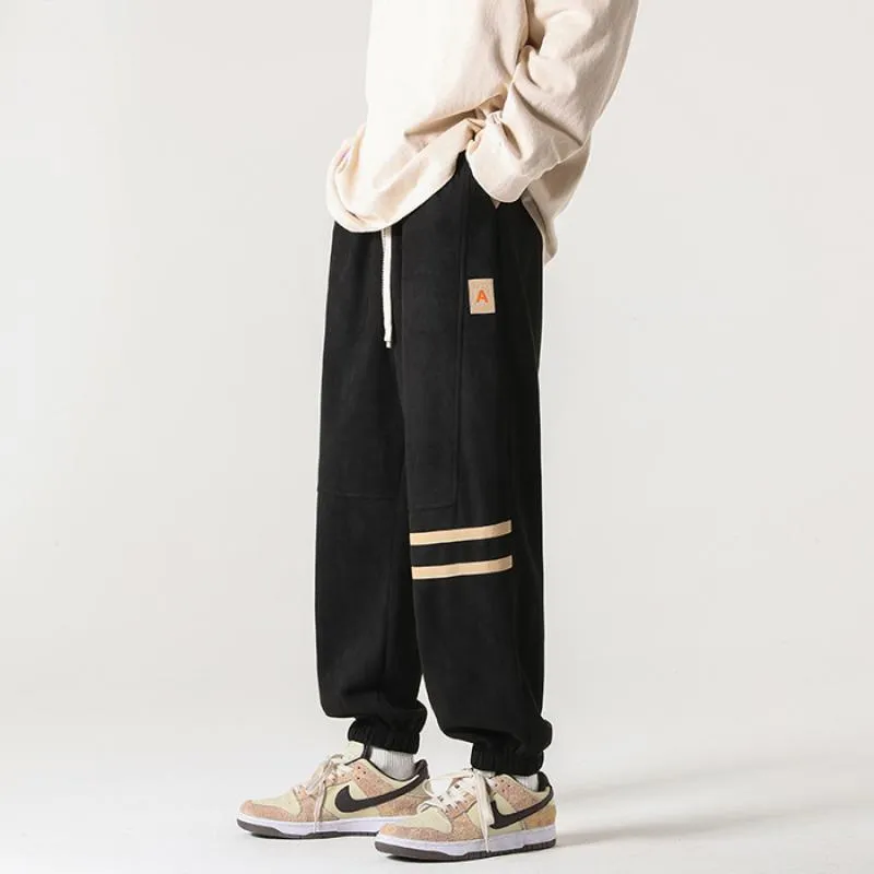 Versatile Suede-Like Elastic Waist Sports Tapered Pants