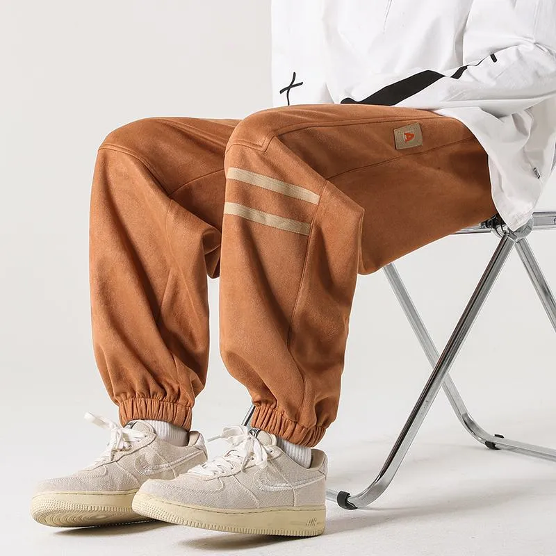 Versatile Suede-Like Elastic Waist Sports Tapered Pants