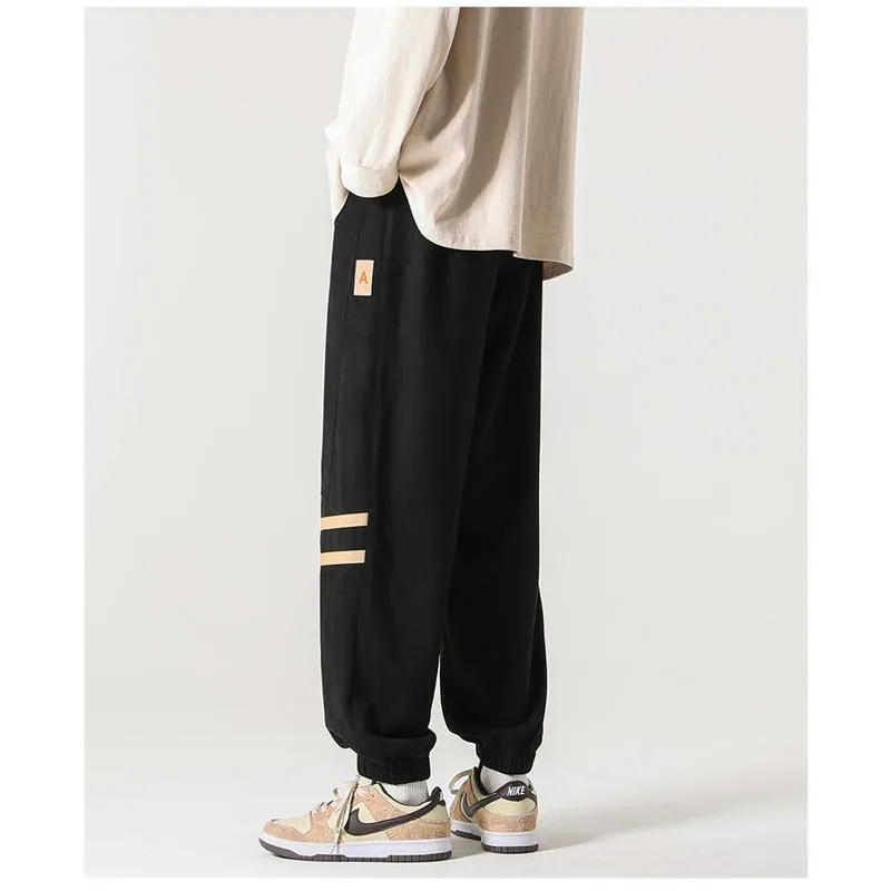 Versatile Suede-Like Elastic Waist Sports Tapered Pants