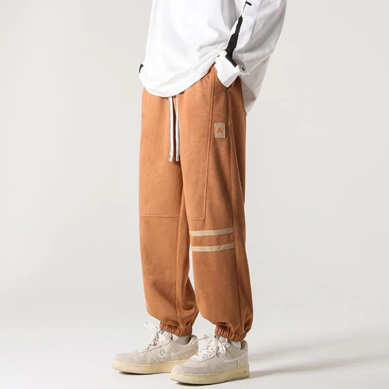 Versatile Suede-Like Elastic Waist Sports Tapered Pants