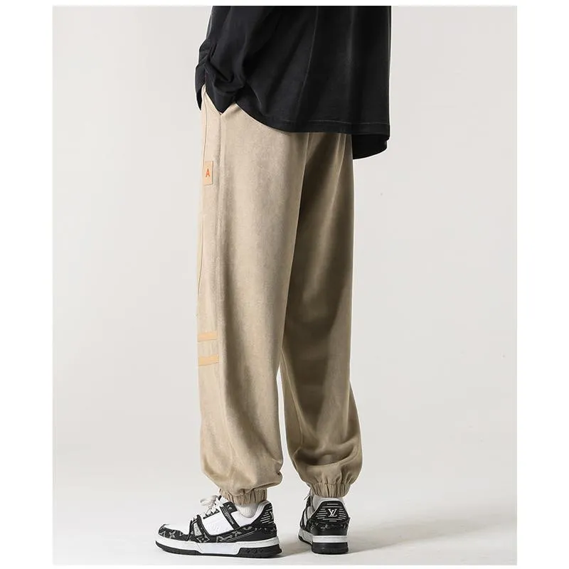 Versatile Suede-Like Elastic Waist Sports Tapered Pants