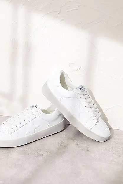 White Rubber Sole Lace-Up Glitter Leather Star