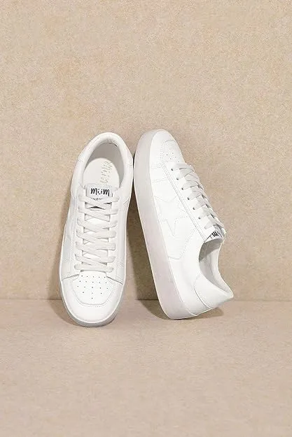 White Rubber Sole Lace-Up Glitter Leather Star