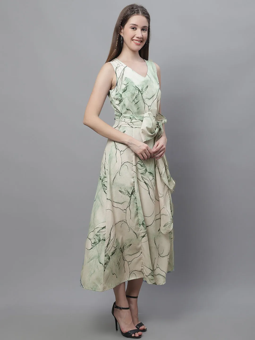 Women Green Printed A-Line Dresses