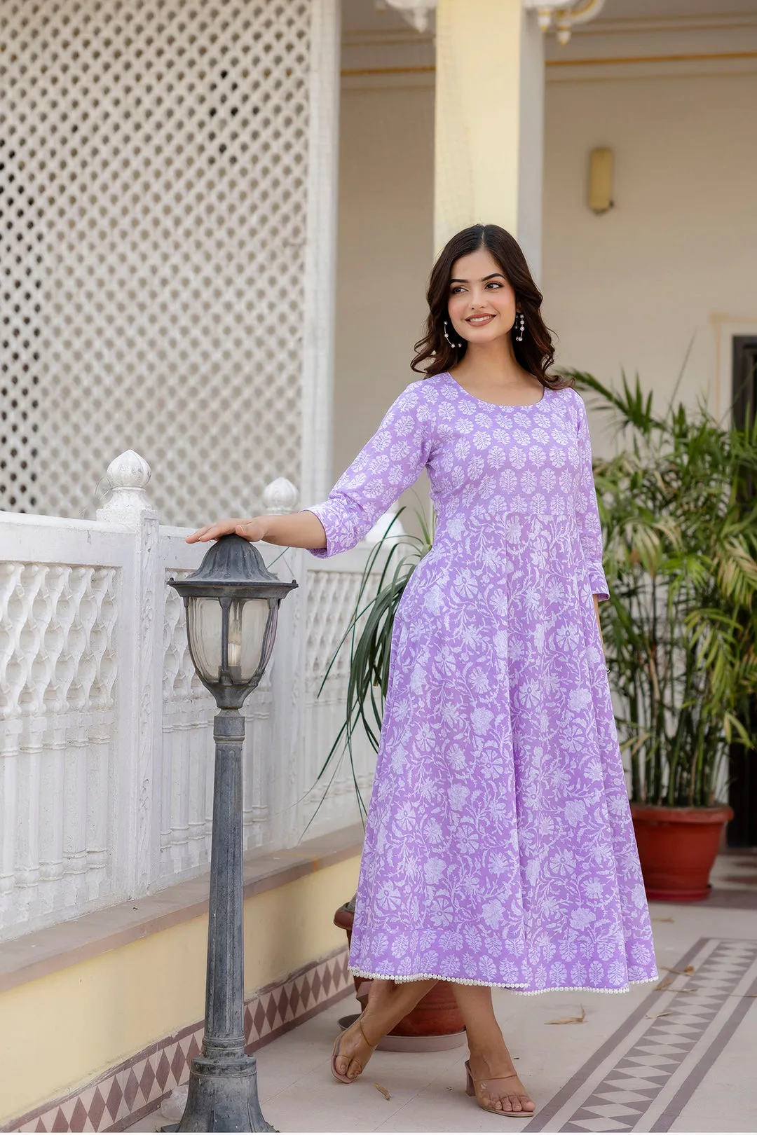 Women Purple Ethnic Printed Flared Dress