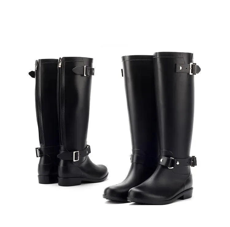 Women Rainboots Waterproof Flat Black Water Fashion Zip Rain Boots High Zip Non-slip Shoes - WRB50132