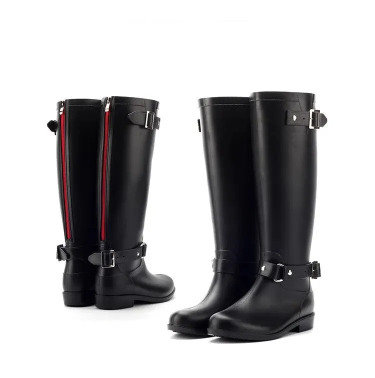 Women Rainboots Waterproof Flat Black Water Fashion Zip Rain Boots High Zip Non-slip Shoes - WRB50132