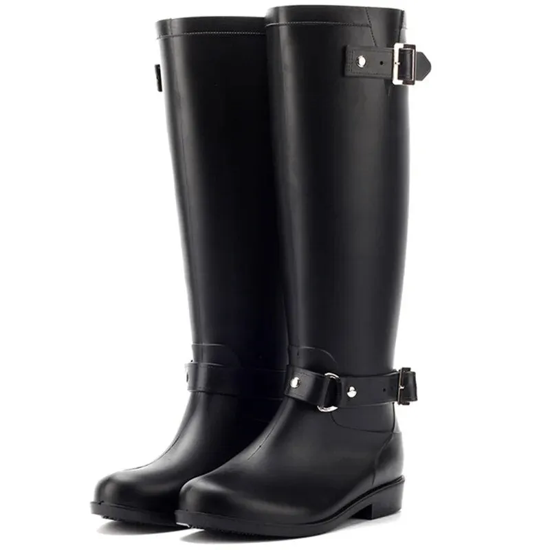 Women Rainboots Waterproof Flat Black Water Fashion Zip Rain Boots High Zip Non-slip Shoes - WRB50132