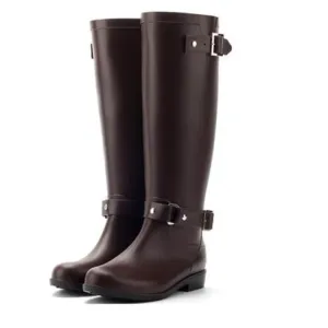 Women Rainboots Waterproof Flat Black Water Fashion Zip Rain Boots High Zip Non-slip Shoes - WRB50132