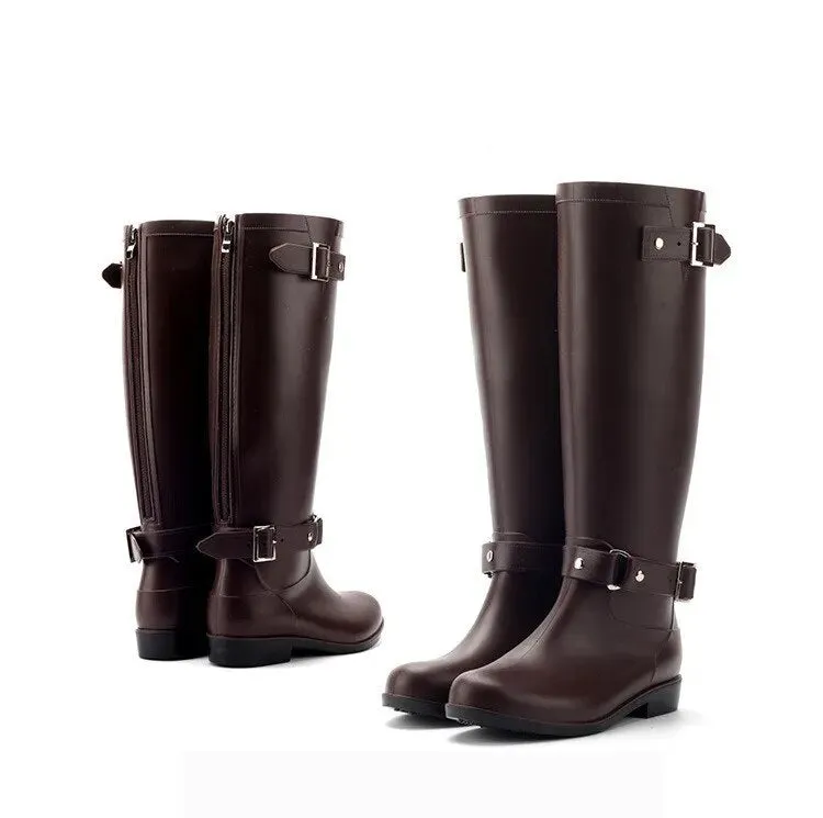 Women Rainboots Waterproof Flat Black Water Fashion Zip Rain Boots High Zip Non-slip Shoes - WRB50132